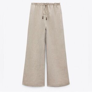 Zara 100% Linen Drawstring Wide-Leg Pants